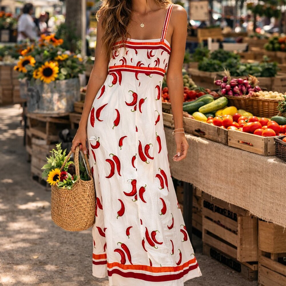 Rachel Zoe Hot Pepper linen Blend Dress Midi Dress M